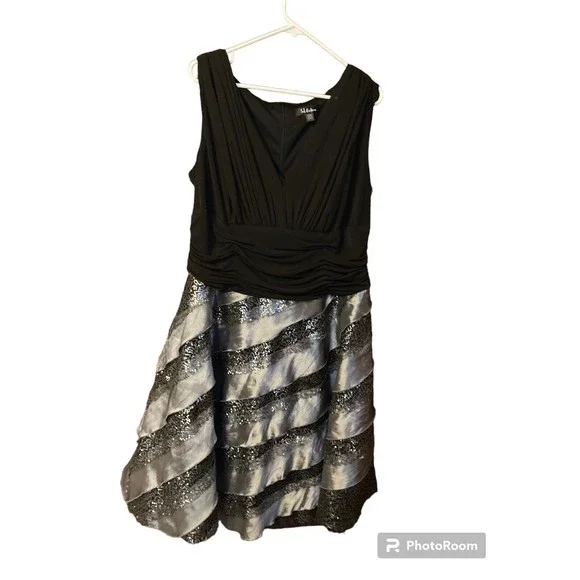 slim fit dress slacks S.L. Fashions Chiffon Tulip Tier Dress-Petite, Size 8, Black main image 1